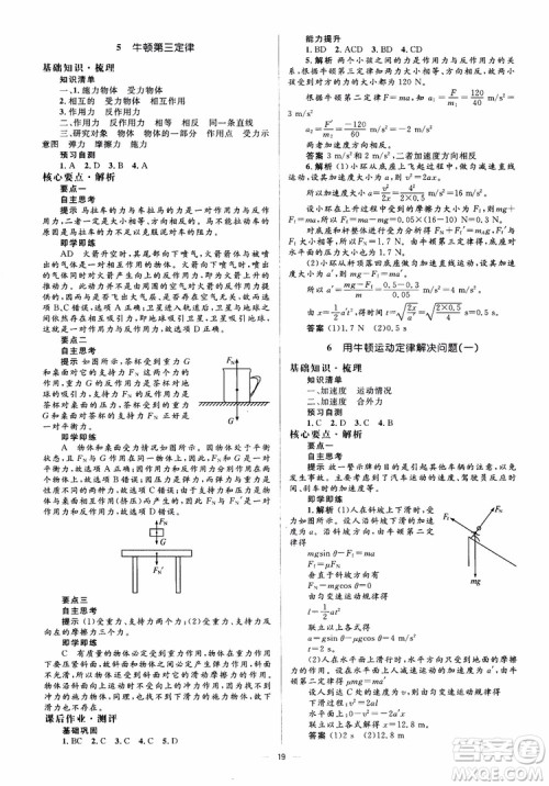 人教金学典2018物理必修1同步解析与测评学考练参考答案