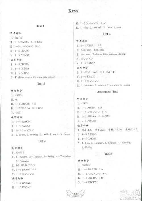 2018年金钥匙英语试卷四年级上册三年级起点五四制鲁科版答案