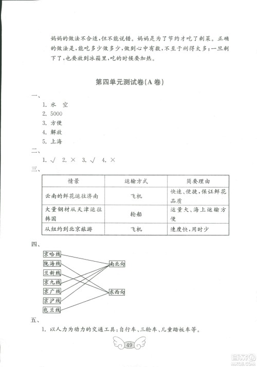 2018年金钥匙小学品德与社会试卷四年级上五四制鲁教版答案 2018年金钥匙小学品德与社会试卷四年级上五四制鲁教版答案