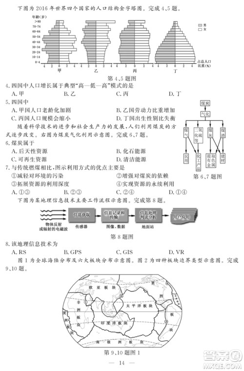 2018年11月浙江选考地理试题及答案 2018年11月浙江选考地理试题及答案
