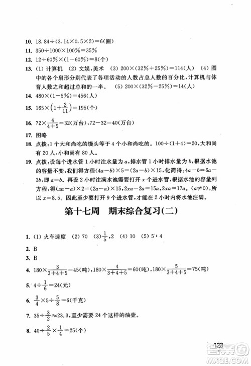 2018津桥教育应用题小状元六年级上册数学RJ人教版参考答案