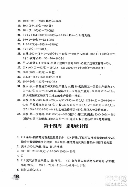 2018津桥教育应用题小状元六年级上册数学RJ人教版参考答案