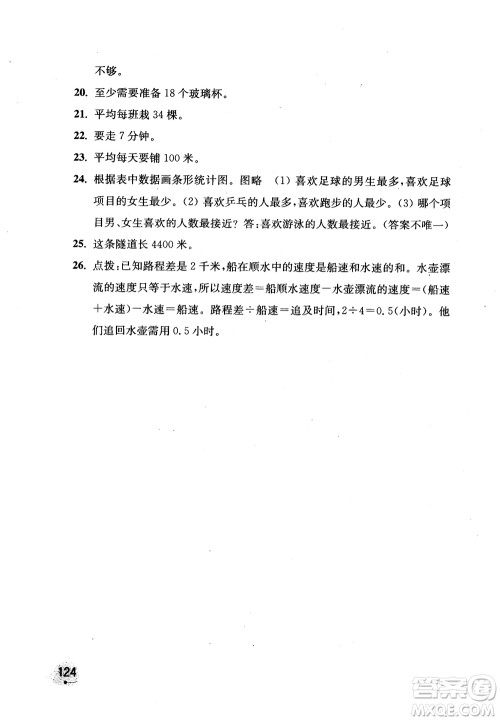 2018年新版津桥教育应用题小状元小学数学4年级上人教版参考答案