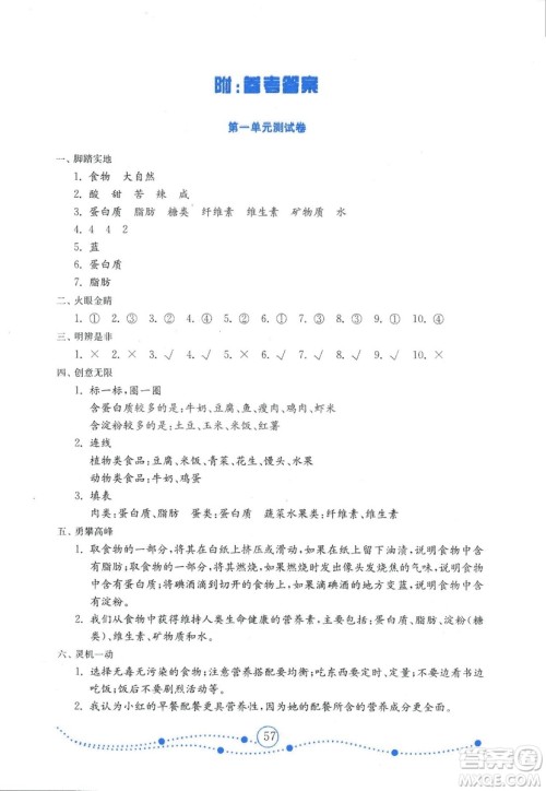 金版2018年小学科学试卷金钥匙青岛版四年级上册参考答案