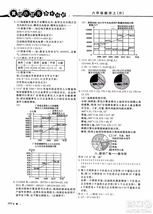 2018年秋黄冈小状元数学详解六年级数学上R人教版参考答案 2018年秋黄冈小状元数学详解六年级数学上R人教版参考答案