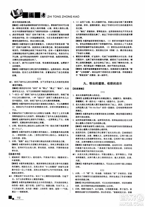 2018年现代文课外阅读直通中考九年级语文参考答案