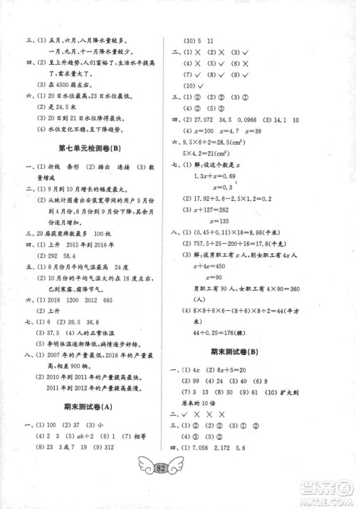 2018年金钥匙小学数学试卷青岛版五年级上册参考答案