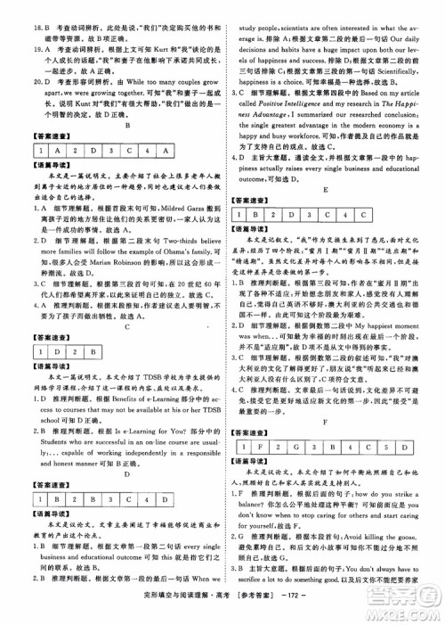 唐人英语2019顶尖训练高考完形填空与阅读理解160篇参考答案