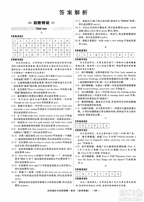 唐人英语2019顶尖训练高考完形填空与阅读理解160篇参考答案