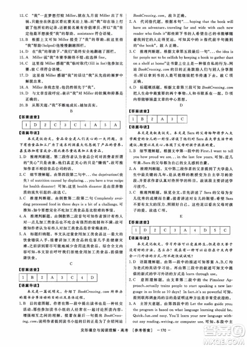 唐人英语2019顶尖训练高考完形填空与阅读理解160篇参考答案