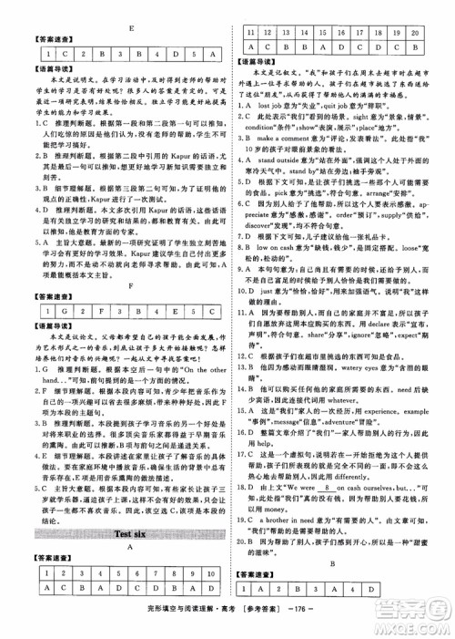 唐人英语2019顶尖训练高考完形填空与阅读理解160篇参考答案