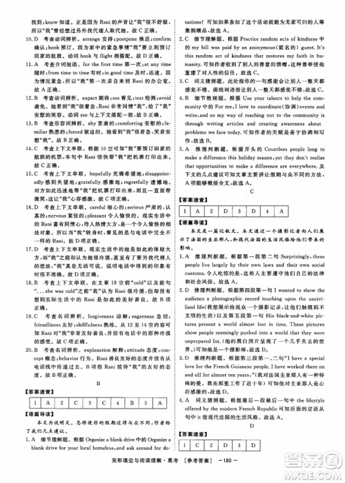 唐人英语2019顶尖训练高考完形填空与阅读理解160篇参考答案