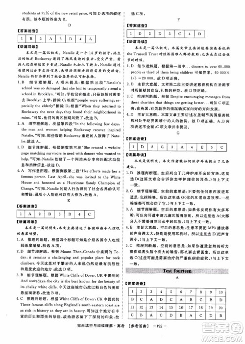 唐人英语2019顶尖训练高考完形填空与阅读理解160篇参考答案