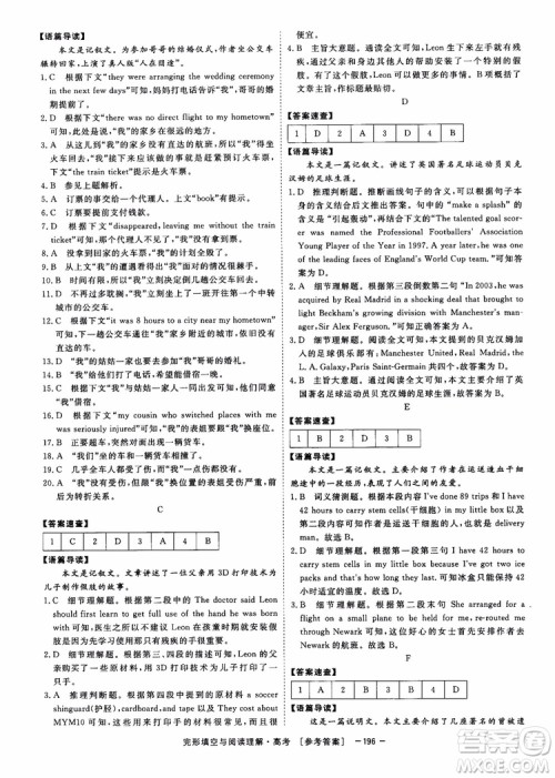 唐人英语2019顶尖训练高考完形填空与阅读理解160篇参考答案