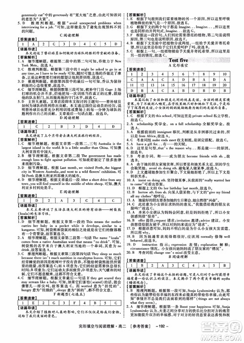 唐人英语2018顶尖训练高二完形填空与阅读理解160篇参考答案