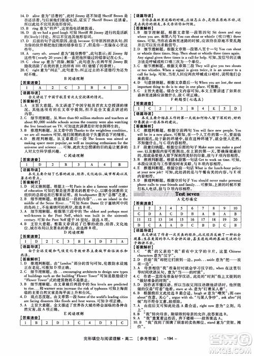 唐人英语2018顶尖训练高二完形填空与阅读理解160篇参考答案