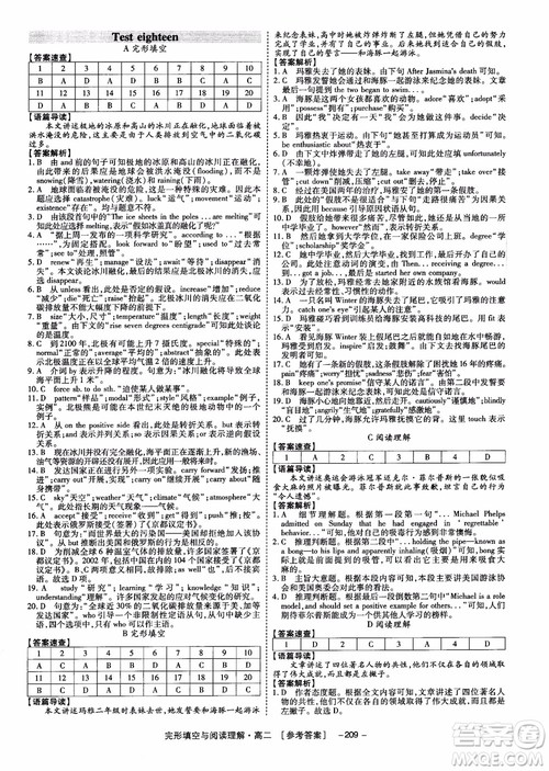 唐人英语2018顶尖训练高二完形填空与阅读理解160篇参考答案