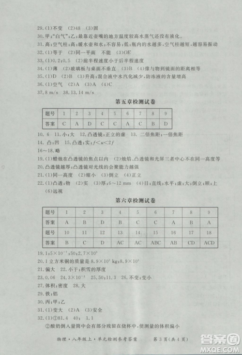 2018年新课标形成性练习与检测八年级物理上册参考答案