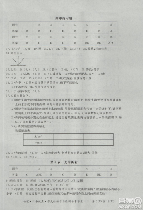 2018年新课标形成性练习与检测八年级物理上册参考答案