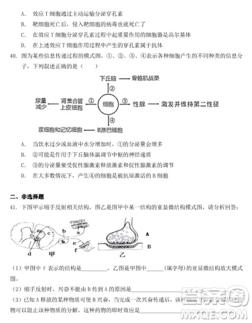 哈尔滨大庆实验中学2018年高二上学期期中考试生物试卷答案