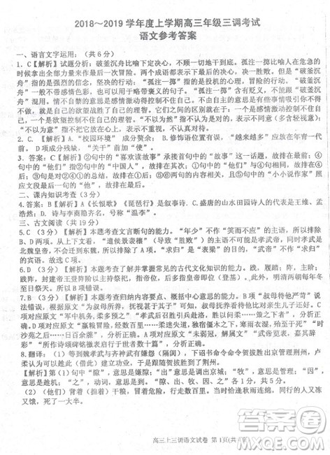2019届河北省衡水中学高三上学期三调考试语文试题及答案 2019届河北省衡水中学高三上学期三调考试语文试题及答案