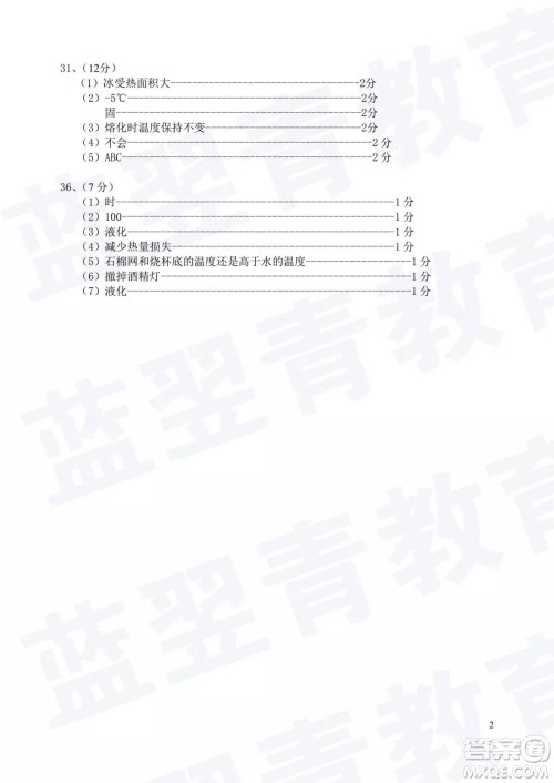 2018—2019学年度名校联盟阶段性学习质量测试题八年级物理参考答案