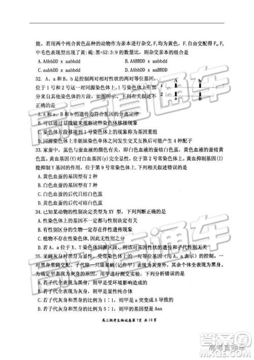 湖北省部分重点中学2019届高三第一次联考理科综合参考答案