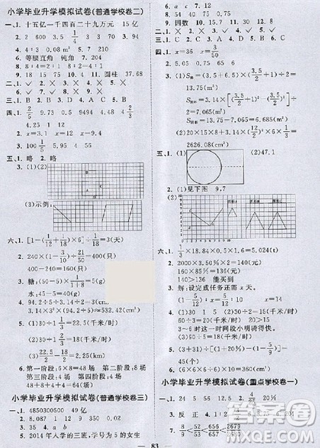 2018阳光同学一线名师全优好卷六年级下册数学北师版参考答案