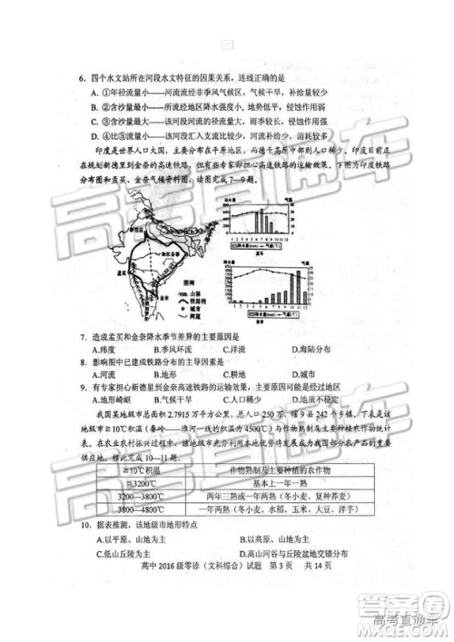 2019四川省仁寿县高三11月份零诊测试文综试题及参考答案