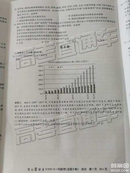 百校联盟2019届TOP20十一月联考全国Ⅱ卷政治参考答案