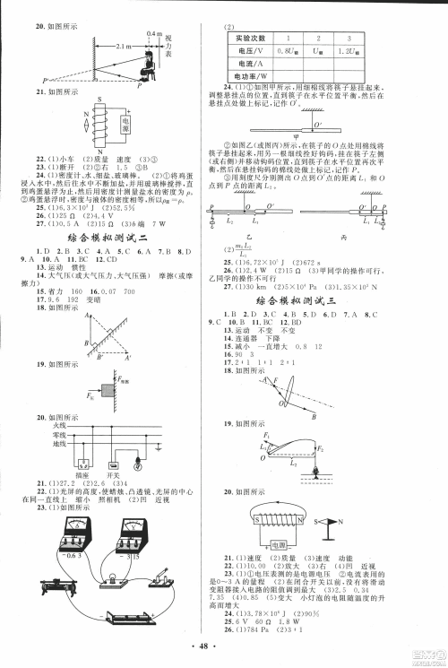 人教版2018年初中总复习优化设计物理参考答案 人教版2018年初中总复习优化设计物理参考答案