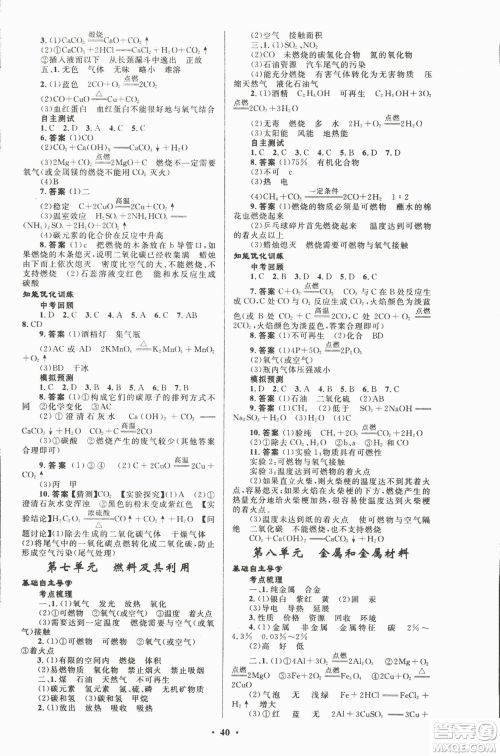 初中总复习优化设计2018人教版化学参考答案 初中总复习优化设计2018人教版化学参考答案