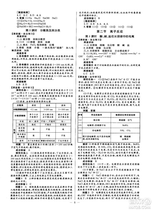 高中同步学考2018年优化设计化学必修1人教版答案