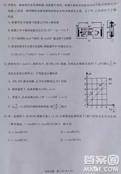 合肥市2019届高三调研性检测化学试题及答案