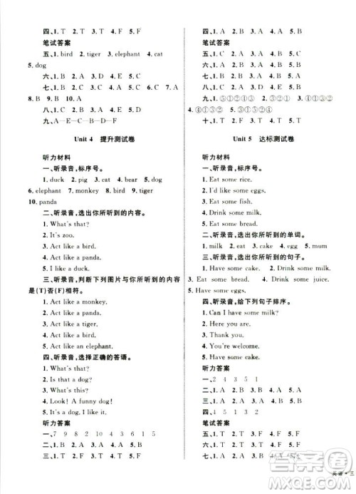 优化设计2018版单元测试卷三年级英语上册人教版参考答案