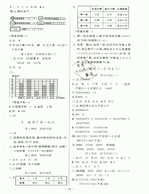 2018年小学同步测控优化设计四年级数学上册人教版增强版答案