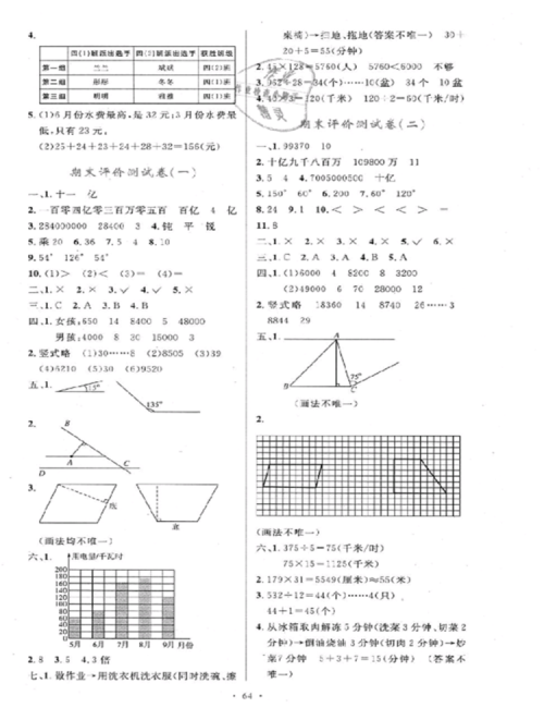 2018年小学同步测控优化设计四年级数学上册人教版增强版答案