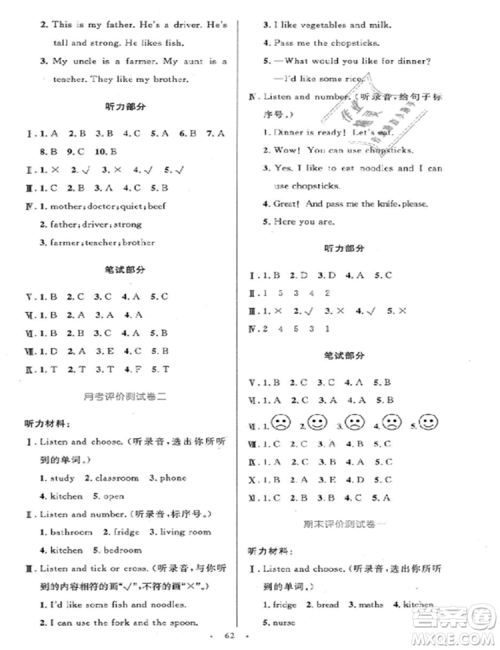 2018新版小学同步测控优化设计四年级上英语人教版增强版答案