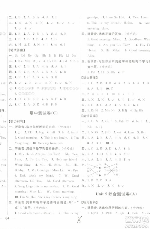 2018秋亮点给力大试卷英语三年级上册新课标江苏版参考答案 2018秋亮点给力大试卷英语三年级上册新课标江苏版参考答案