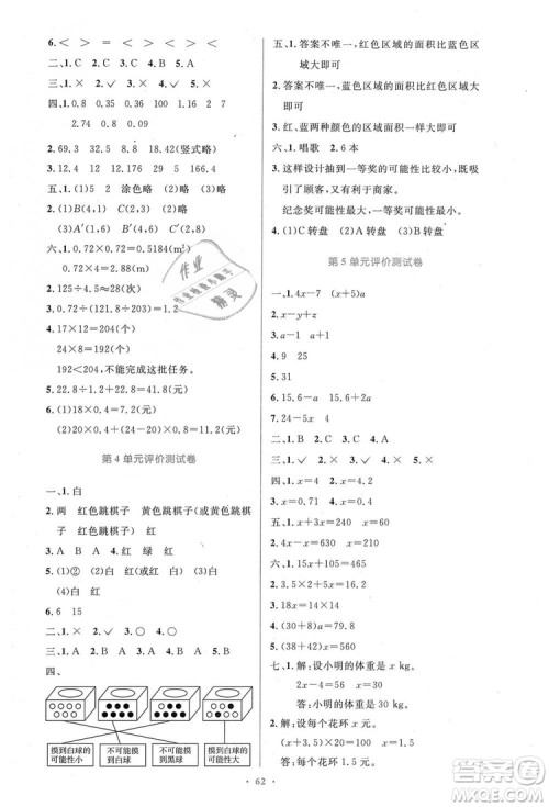 小学同步测控优化设计2018年五年级数学上册人教增强版参考答案 小学同步测控优化设计2018年五年级数学上册人教增强版参考答案
