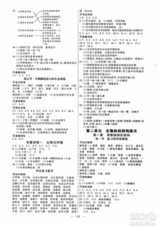 2018恒基细解巧练生物六年级上五四制鲁教版参考答案