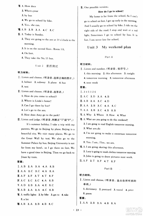 人教版小学同步测控优化设计2018年六年级英语PEP答案