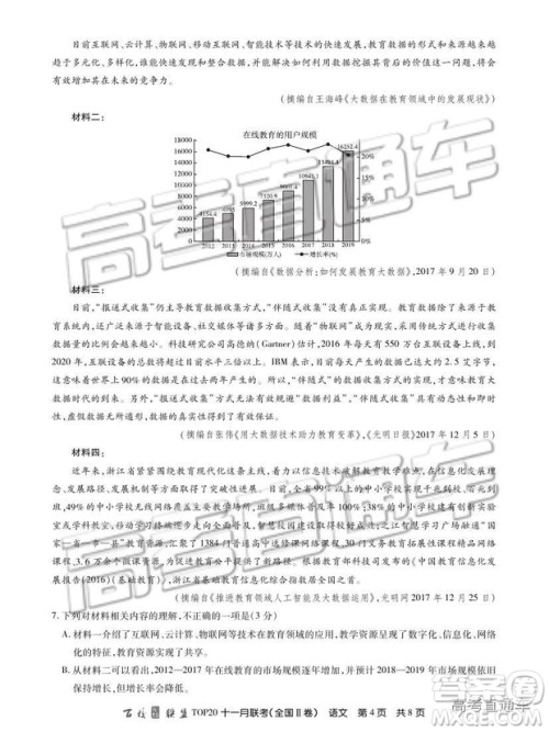 百校联盟2019届TOP20十一月联考全国Ⅱ卷语文试题及参考答案