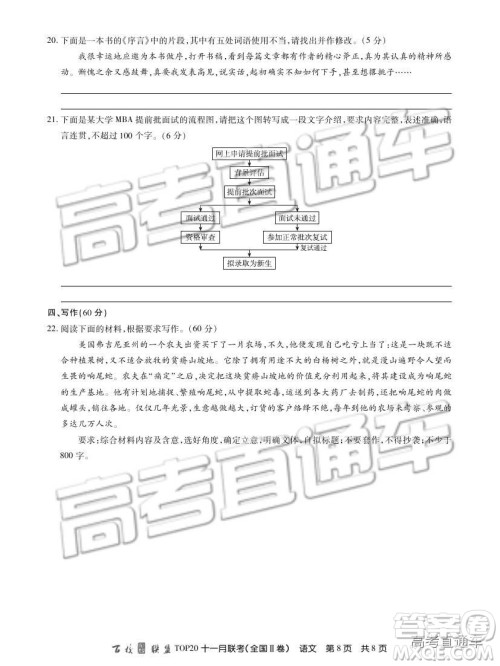 百校联盟2019届TOP20十一月联考全国Ⅱ卷语文试题及参考答案