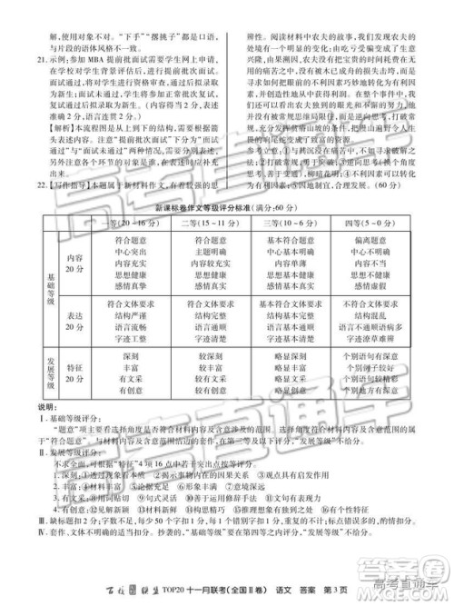 百校联盟2019届TOP20十一月联考全国Ⅱ卷语文试题及参考答案