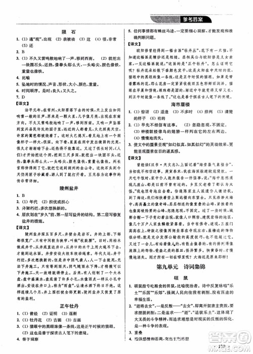 2018年优品阅读课外文言文通关训练八年级参考答案