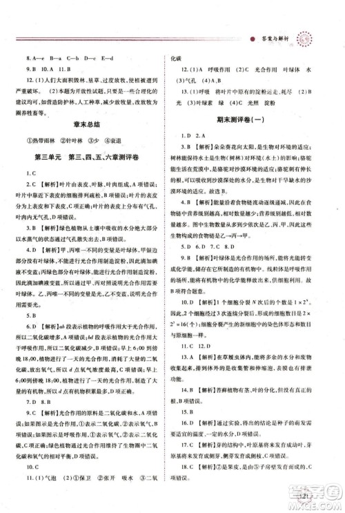 2018年绩优学案七年级上册生物人教版参考答案