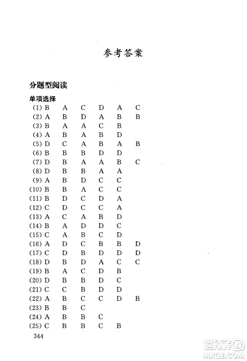 2018年交大金榜初中英语阅读300篇提高卷参考答案