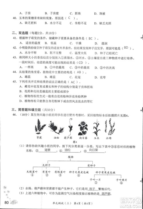 2018秋知识与能力训练生物学七年级上册人教版答案