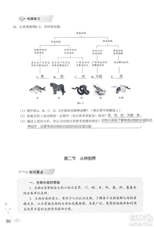 9787550720619知识与能力训练2018年生物学八年级上册人教版答案